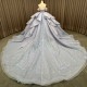 Blue Quinceanera Dresses Ball Gown Crystal Vestidos De 15 Años Flowers Blue Sequined V-neck Beading Evening Party Dress