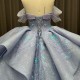 Blue Quinceanera Dresses Ball Gown Crystal Vestidos De 15 Años Flowers Blue Sequined V-neck Beading Evening Party Dress