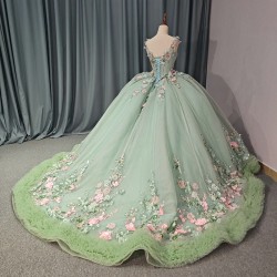 Blush Green Sparkly Princess Quinceanera Dresses 2024 Tank Corset Puffy vestido de 15 quinceanera Prom Sweet 16 Gown