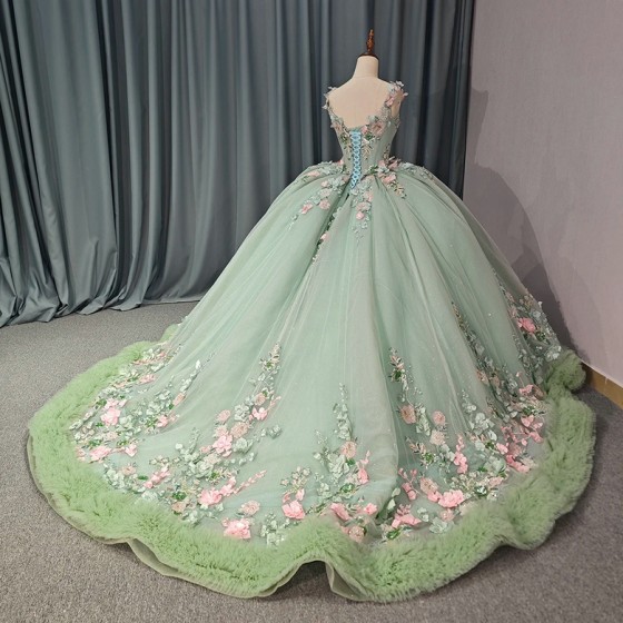 Blush Green Sparkly Princess Quinceanera Dresses 2024 Tank Corset Puffy vestido de 15 quinceanera Prom Sweet 16 Gown