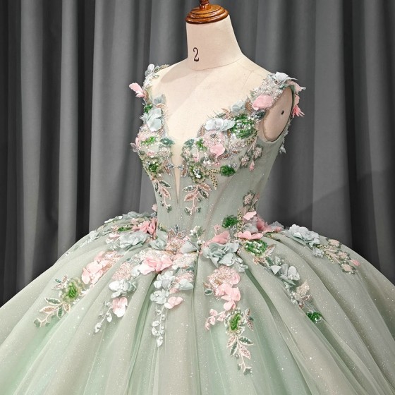 Blush Green Sparkly Princess Quinceanera Dresses 2024 Tank Corset Puffy vestido de 15 quinceanera Prom Sweet 16 Gown