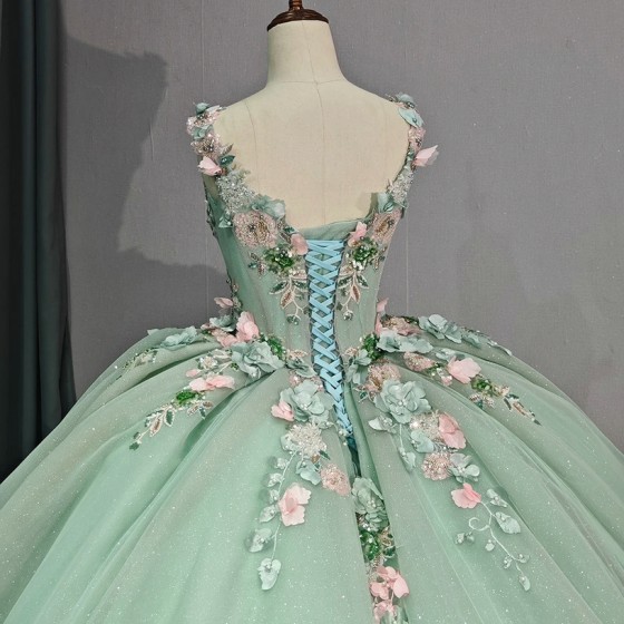 Blush Green Sparkly Princess Quinceanera Dresses 2024 Tank Corset Puffy vestido de 15 quinceanera Prom Sweet 16 Gown