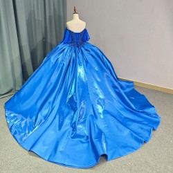 Bule Quinceanera Dresses Flower Beading Sweetheart Off The Shoulder Girls Birthday Party Prom Gowns Dress vestido de quinceanera