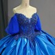 Bule Quinceanera Dresses Flower Beading Sweetheart Off The Shoulder Girls Birthday Party Prom Gowns Dress vestido de quinceanera