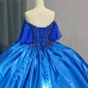 Bule Quinceanera Dresses Flower Beading Sweetheart Off The Shoulder Girls Birthday Party Prom Gowns Dress vestido de quinceanera