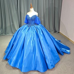 Bule Quinceanera Dresses Flower Beading Sweetheart Off The Shoulder Girls Birthday Party Prom Gowns Dress vestido de quinceanera