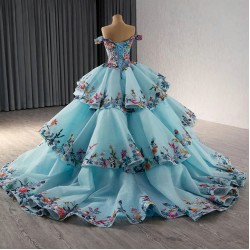 Cake Quinceanera Dress Sweet 16 Ball Gown Off The Shoulder Mexico Beading Princess Lace Up Embroidery vestido de 15 quinceanera 