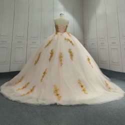 Champagne Quinceanera Dress Sweet 15 Evening Dress Crystal Sleeveless Ball Gown Beading Vestido De Nina De Las Flores
