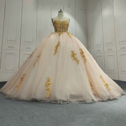 Champagne Quinceanera Dress Sweet 15 Evening Dress Crystal Sleeveless Ball Gown Beading Vestido De Nina De Las Flores