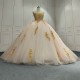 Champagne Quinceanera Dress Sweet 15 Evening Dress Crystal Sleeveless Ball Gown Beading Vestido De Nina De Las Flores