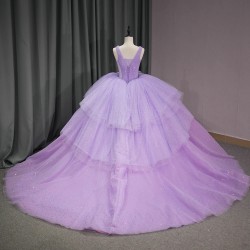 Charming Bling Quinceanera Dresses 2024 Purple Corset Sweet 16 Dress V-neck Sleeveless Custom Made Robes De Soiree