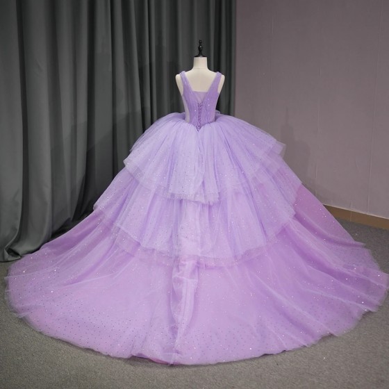 Charming Bling Quinceanera Dresses 2024 Purple Corset Sweet 16 Dress V-neck Sleeveless Custom Made Robes De Soiree