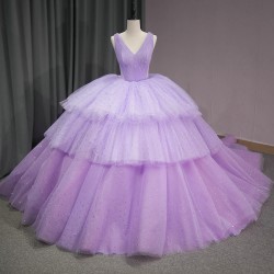 Charming Bling Quinceanera Dresses 2024 Purple Corset Sweet 16 Dress V-neck Sleeveless Custom Made Robes De Soiree