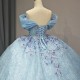 Cheap Blue V-neck Tulle Tiered Puff Sleeves Ball Gown Quinceanera Dresses Sweet 16 Girls Brithday Party Dress vestidos 15 anos