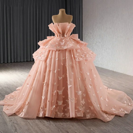 Colorful Princess Quinceanera Dresses Ball Gown Strapless 3D Butterfly Sweet 16 Dresses Anos vestidos de quinceanera