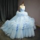 Customized Blue Long Cheap Quinceanera Dresses Ball Gown Strapless Organza Graduation Party Dress vestido de 15 quinceanera