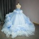 Customized Blue Long Cheap Quinceanera Dresses Ball Gown Strapless Organza Graduation Party Dress vestido de 15 quinceanera