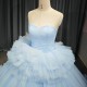 Customized Blue Long Cheap Quinceanera Dresses Ball Gown Strapless Organza Graduation Party Dress vestido de 15 quinceanera