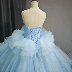 Customized Blue Long Cheap Quinceanera Dresses Ball Gown Strapless Organza Graduation Party Dress vestido de 15 quinceanera