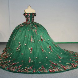 Elegance Princess Green Off Shoulder Ball Gown Lace Up Quinceanera Dresses Birthday Party Sweet 16 Dress vestido de 15 anos