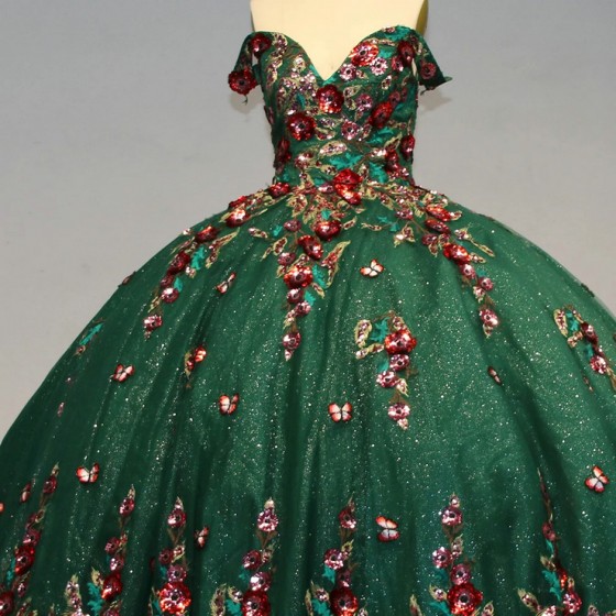 Elegance Princess Green Off Shoulder Ball Gown Lace Up Quinceanera Dresses Birthday Party Sweet 16 Dress vestido de 15 anos