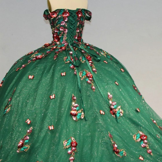 Elegance Princess Green Off Shoulder Ball Gown Lace Up Quinceanera Dresses Birthday Party Sweet 16 Dress vestido de 15 anos