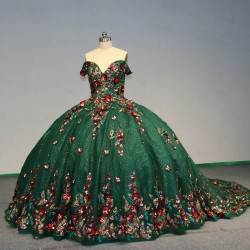Elegance Princess Green Off Shoulder Ball Gown Lace Up Quinceanera Dresses Birthday Party Sweet 16 Dress vestido de 15 anos