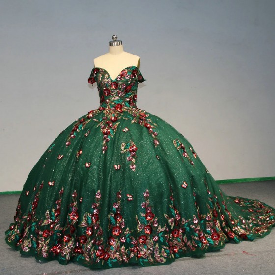 Elegance Princess Green Off Shoulder Ball Gown Lace Up Quinceanera Dresses Birthday Party Sweet 16 Dress vestido de 15 anos