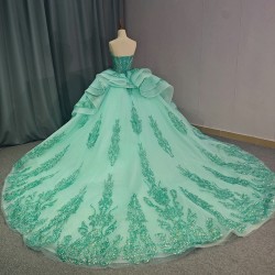 Elegent Sparkly Mint Green Quinceanera Dress Tiptop Ball Gown Strapless Mexico Beaded Corset Sweet 16 Vestidos De 15 Anos