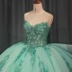 Elegent Sparkly Mint Green Quinceanera Dress Tiptop Ball Gown Strapless Mexico Beaded Corset Sweet 16 Vestidos De 15 Anos