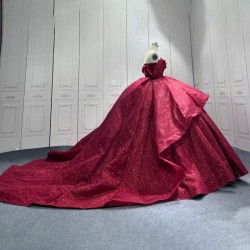 Flowers Red Quinceanera Dress Sweet 15 Evening Dress Crystal Sleeveless Ball Gown Beading Vestido De Quinceanera