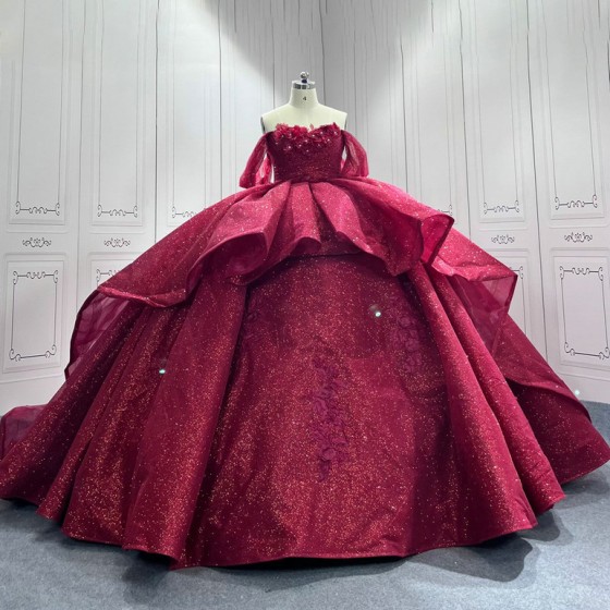 Flowers Red Quinceanera Dress Sweet 15 Evening Dress Crystal Sleeveless Ball Gown Beading Vestido De Quinceanera