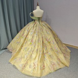 Glitter Gold Crystal Beading Ball Gown Quinceanera Dresses Strapless Perfect Sequined Lace Up Vestidos De 15 Anos