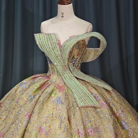 Glitter Gold Crystal Beading Ball Gown Quinceanera Dresses Strapless Perfect Sequined Lace Up Vestidos De 15 Anos