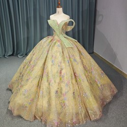 Glitter Gold Crystal Beading Ball Gown Quinceanera Dresses Strapless Perfect Sequined Lace Up Vestidos De 15 Anos