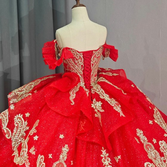 Glitter Quinceanera Dress Ball Gown Lace Applique V-neck Beading Sequins Spaghetti Corset Sweet 16 Vestido De 15 Anos