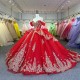 Glitter Red Quinceanera Dress Ball Gown Lace Applique V-neck Beading Sequins Spaghetti Corset Sweet 16 Vestido De 15 Anos