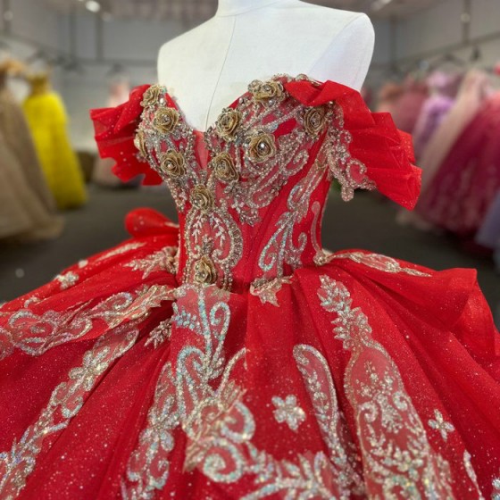 Glitter Red Quinceanera Dress Ball Gown Lace Applique V-neck Beading Sequins Spaghetti Corset Sweet 16 Vestido De 15 Anos