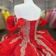 Glitter Red Quinceanera Dress Ball Gown Lace Applique V-neck Beading Sequins Spaghetti Corset Sweet 16 Vestido De 15 Anos