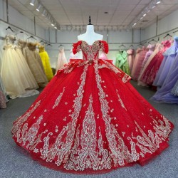 Glitter Red Quinceanera Dress Ball Gown Lace Applique V-neck Beading Sequins Spaghetti Corset Sweet 16 Vestido De 15 Anos