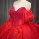 Glittering Crystals Beaded Long Sleeves Quinceanera Dresses Ball Gown Floral Applique Sequins 15 Years Birthday Princess Party
