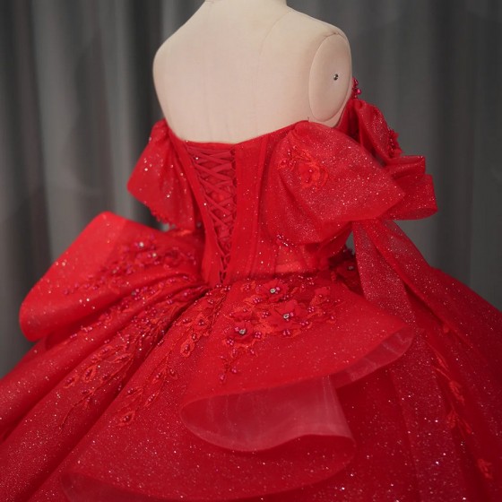 Glittering Crystals Beaded Long Sleeves Quinceanera Dresses Ball Gown Floral Applique Sequins 15 Years Birthday Princess Party