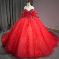 Glittering Crystals Beaded Long Sleeves Quinceanera Dresses Ball Gown Floral Applique Sequins 15 Years Birthday Princess Party