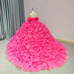Glittering Pink Princess Quinceanera Dresses Bow Off -Shoulder Lace Up Floor Length Birthday Party vestido de 15 quinceanera 