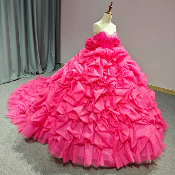 Glittering Pink Princess Quinceanera Dresses Bow Off -Shoulder Lace Up Floor Length Birthday Party vestido de 15 quinceanera 
