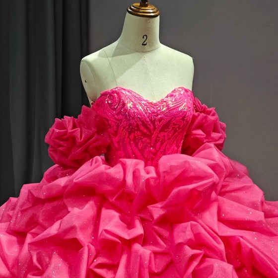 Glittering Pink Princess Quinceanera Dresses Bow Off -Shoulder Lace Up Floor Length Birthday Party vestido de 15 quinceanera 