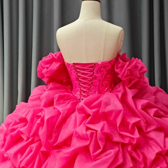 Glittering Pink Princess Quinceanera Dresses Bow Off -Shoulder Lace Up Floor Length Birthday Party vestido de 15 quinceanera 