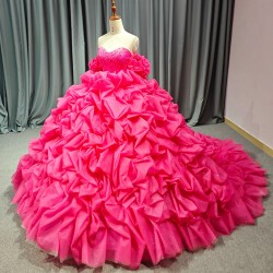 Glittering Pink Princess Quinceanera Dresses Bow Off -Shoulder Lace Up Floor Length Birthday Party vestido de 15 quinceanera 