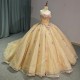 Gold Quinceanera Dress Ball Gown Shining Applique Strapless Sexy Dresses Sweet 16 Girl Birthday Pageant Dress vestidos 15 anos