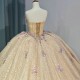 Gold Quinceanera Dress Ball Gown Shining Applique Strapless Sexy Dresses Sweet 16 Girl Birthday Pageant Dress vestidos 15 anos